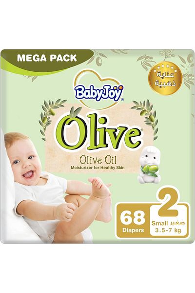 BabyJoy Olive Oil, Size 2, Small, 3.5-7 kg, Mega Pack, 68 Diapers