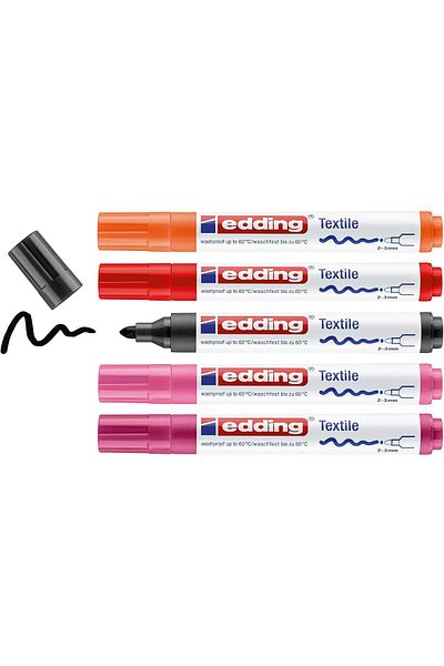 STOREMAX Ysstorex 4500 Textile Marker - Black, 2X Red, Orange, Pink - Set of 5 - 2-3 mm Round Tip