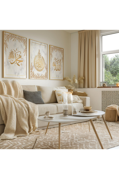 Ryta Ahşap Çerçeveli İslami 3lü Set Tablo Ayetel Kürsi