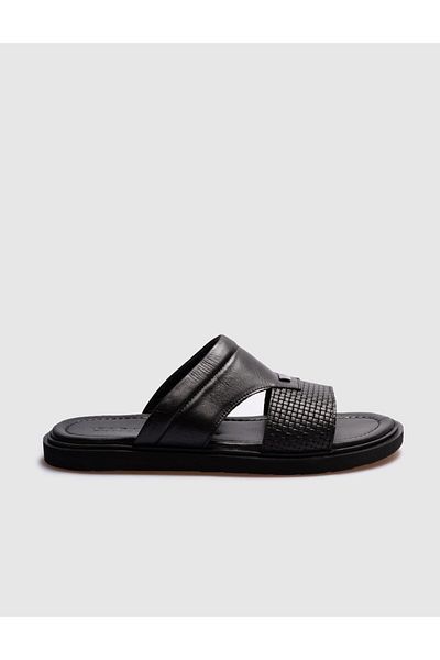 Cabani Genuine Leather Black Men's Casual Slippers