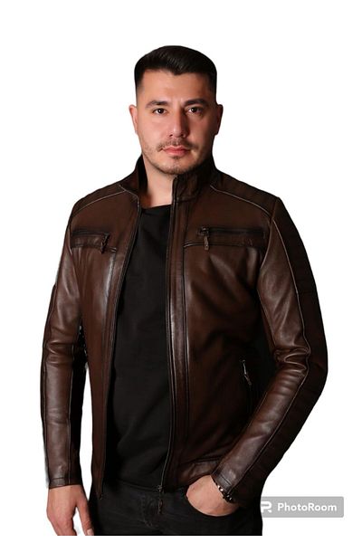 Savran Deri Men's Genuine Leather Coat Sports Cut