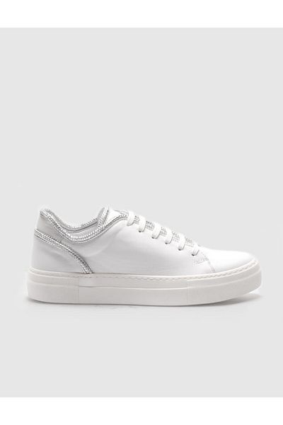 Cabani Genuine Leather White Lace-Up Women's Sports Shoes