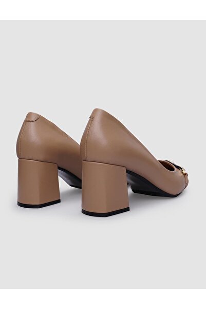 Cabani Beige Colored 100% Genuine Leather Women's Heeled Shoes - Buckle