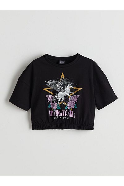 LC Waikiki Tricou Crop pentru fete LCW ECO Crew Deck