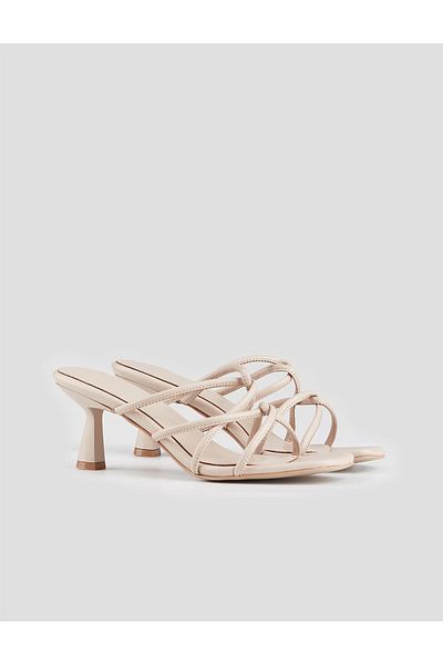 Cabani Cross Strap Beige Women's Thin Heeled Slippers