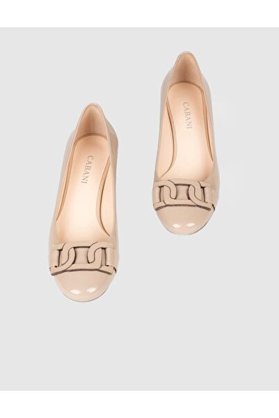 Cabani Patent Leather Genuine Leather Beige Women's Thick Heeled Shoes