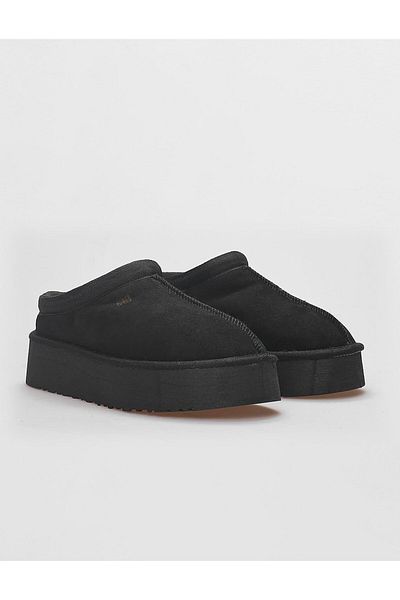 Cabani Genuine Leather Black Nubuck Women's Shoes with Fur Inside