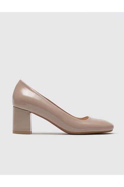 Cabani Genuine Leather Beige Women's Heeled Shoes
