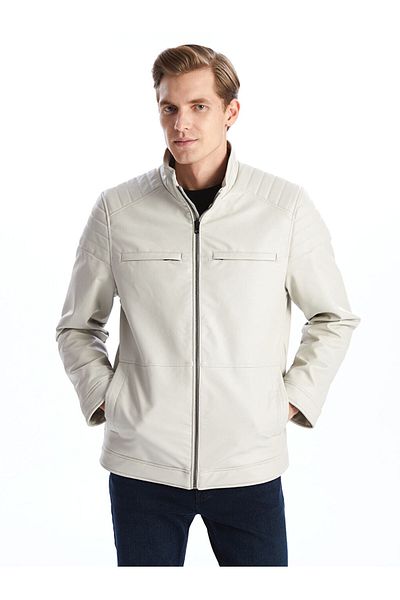 LC Waikiki LCWAIKIKI Classic Standard Fit Stand Collar Men's Leather Look Coat