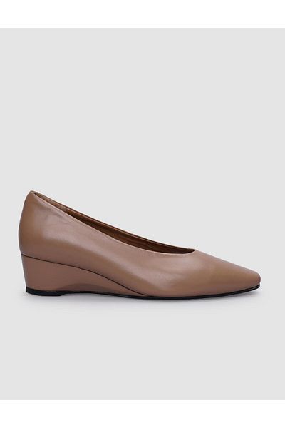 Cabani Beige Colored 100% Genuine Leather Women's Wedge Heel Shoes