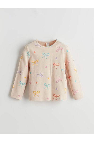LC Waikiki LCW Kids Crew Neck Κορδέλα Λεπτομερές κοριτσίστικο μπλουζάκι