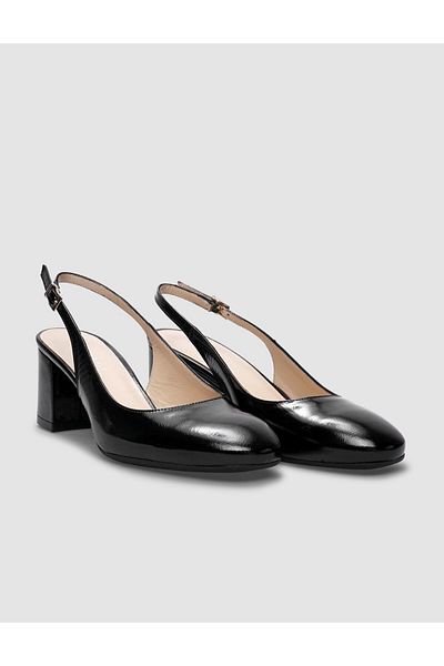 Cabani Genuine Leather Black Patent Leather Open Back Women's Heeled Shoes