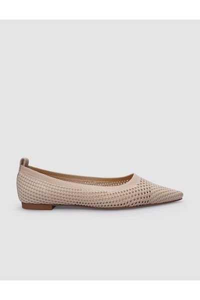 Cabani Beige Pointed Toe Knitwear Women's Ballerinas