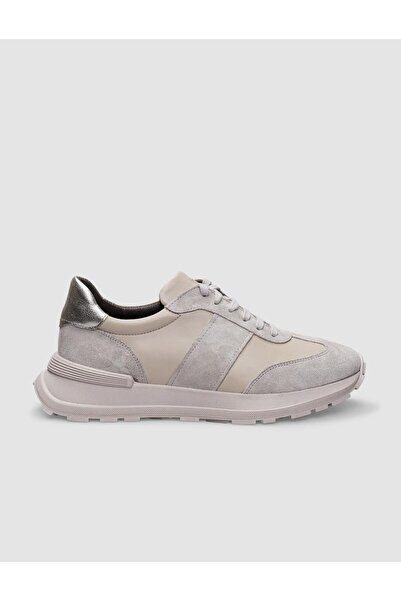 Cabani %100 Hakiki Deri Bej Bağcıklı Kadın Spor Ayakkabı