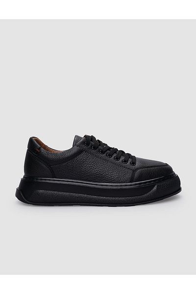 Cabani Piele naturală neagră - Pantofi sport pentru femei 100% cu șireturi