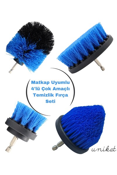 UNIKAT Matkap Ucuna Takılan 4 Parçalı Temizlik Fırça Seti – Banyo Küvet Duşak...