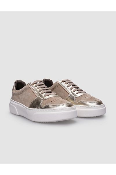 Cabani Beige Colored 100% Genuine Leather Women's Sneakers - Lace-up