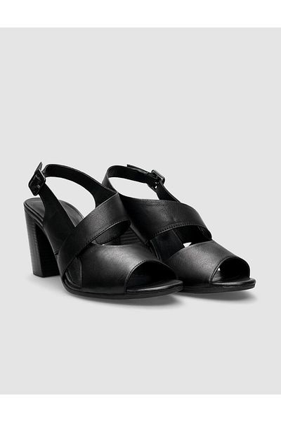 Cabani 100% Genuine Leather Black Side Buckle Women's Heeled Sandals