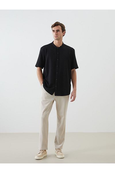 LC Waikiki Black Regular Fit Short Sleeve Dobby Men's Textured Shirt