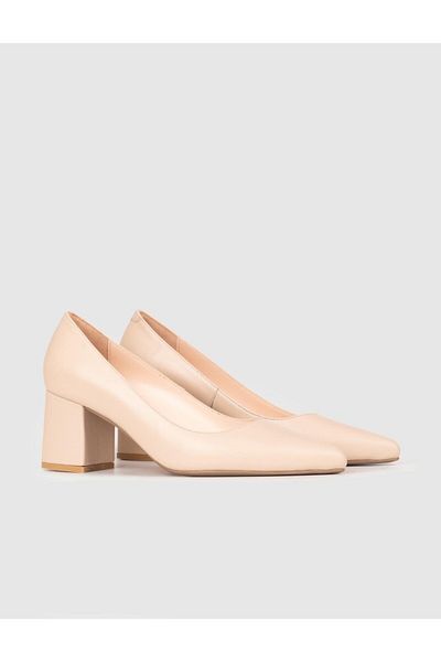 Cabani Women's Genuine Leather Beige Thick Heeled Shoes