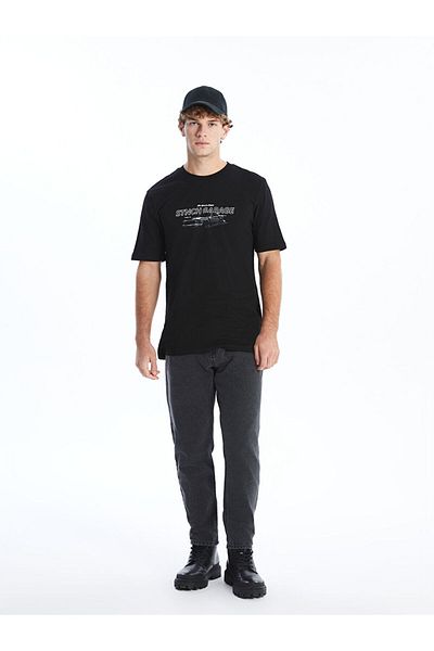 LC Waikiki New Season Crew Neck Κοντό μανίκι εμπριμέ χτενισμένο βαμβακερό ανδρικό Tisort - S55892Z8