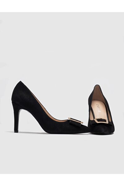 Cabani Genuine Leather Black Women's Heeled Shoes