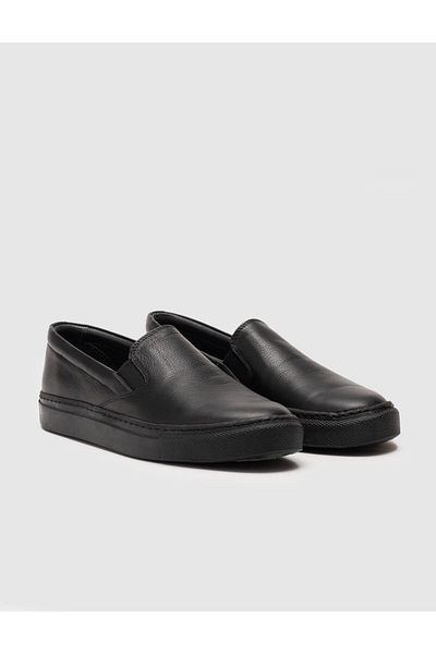 Cabani Laceless Genuine Leather Black Women's Flat Shoes