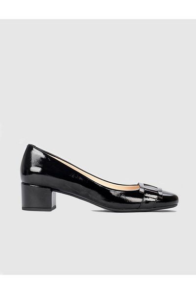 Cabani Genuine Leather Women's Black Thick Heeled Shoes