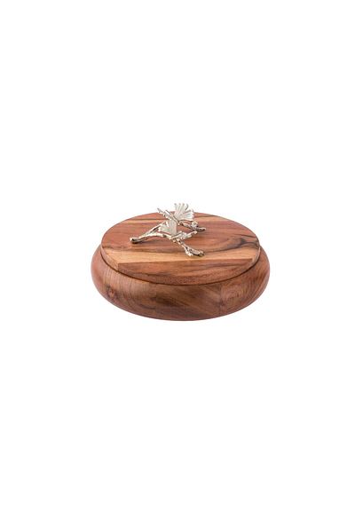 Dania Round wooden box with silver brooch, size 19 cm