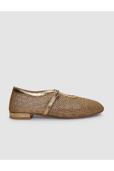 Cabani Women's Ballerinas - 100% Genuine Leather, Golden Yellow, Mesh Buckle Detail