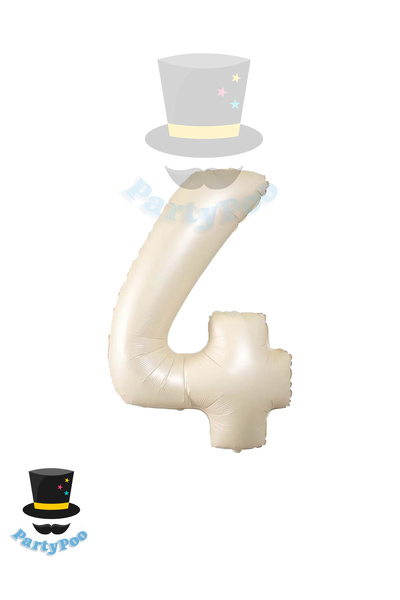 PartyPoo Folyo Balon 4 Rakamı Helyum Balon 100 Cm Krem Renk - 4 Yaş Balonu - ...