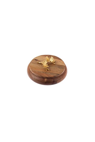 Dania Round wooden box with gold brooch, size 19 cm