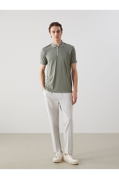 LC Waikiki Matte Green Polo Neck Men's Textured T-Shirt