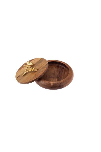 Dania Round wooden box with gold brooch, size 19 cm