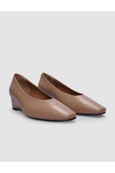 Cabani Beige Colored 100% Genuine Leather Women's Wedge Heel Shoes