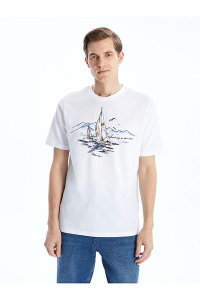 LC Waikiki Ανδρικό μπλουζάκι LCW Crew με κοντό μανίκι με εμπριμέ χτενισμένο βαμβάκι