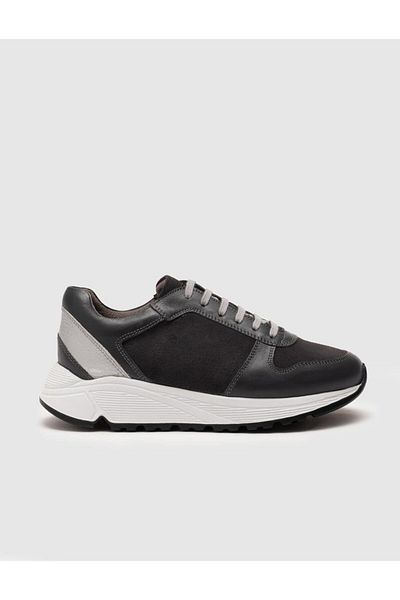 Cabani Pantofi sport de damă din piele naturală bleumarin - cu șireturi