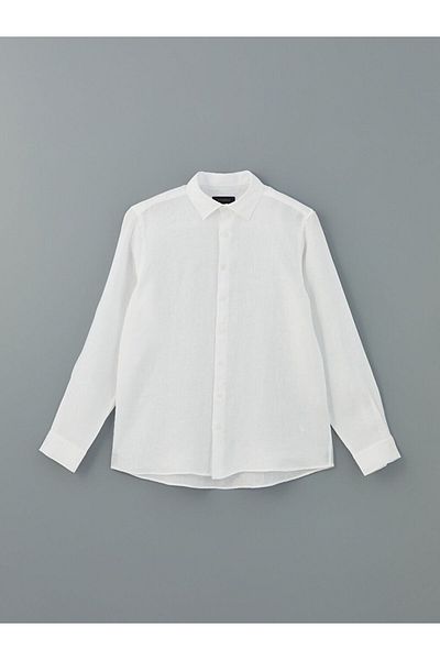 LC Waikiki Ανδρικό λινό μακρυμάνικο πουκάμισο SOUTHBLUE Regular Fit