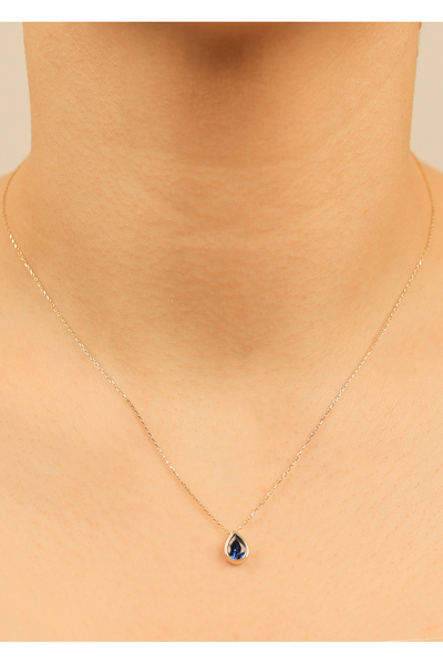 kuyumcu nurettin 1,65 gr (gram)  Damla Mavi Taşlı  Kolye  45 cm 14 Ayar Altın