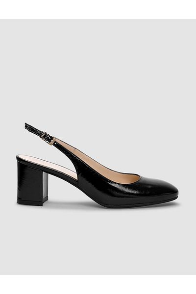 Cabani Genuine Leather Black Patent Leather Open Back Women's Heeled Shoes