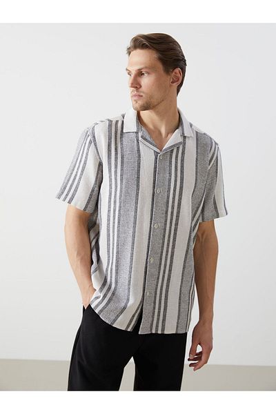 LC Waikiki New Black Regular Fit Short Sleeve Striped Men's Shirt