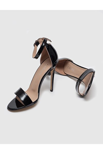 Cabani Genuine Leather Black Women's Heeled Shoes with Buckle Band Detail