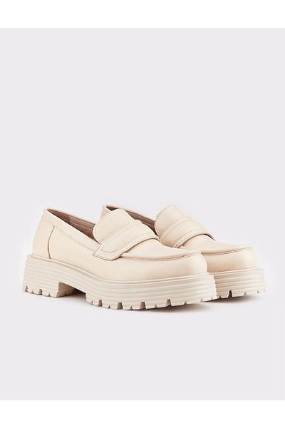 Cabani Genuine Leather Beige Women's Casual Shoes