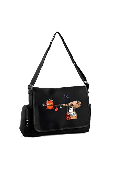 DEEFWEAR حقيبة ماسنجر مطبوعة بتفاصيل جيب للجنسين من Anime Calcifer Art And Cats