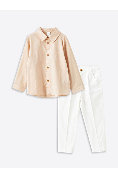 LC Waikiki Pink Basic Boy's Shirt and Pants 2-Piece