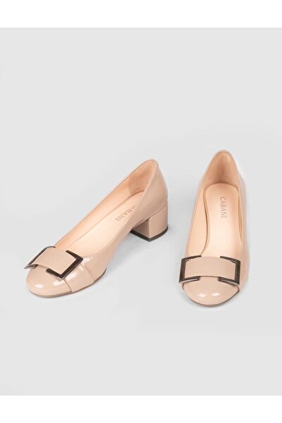 Cabani Genuine Leather Jurdan Sole Beige Women's Thick Heeled Shoes