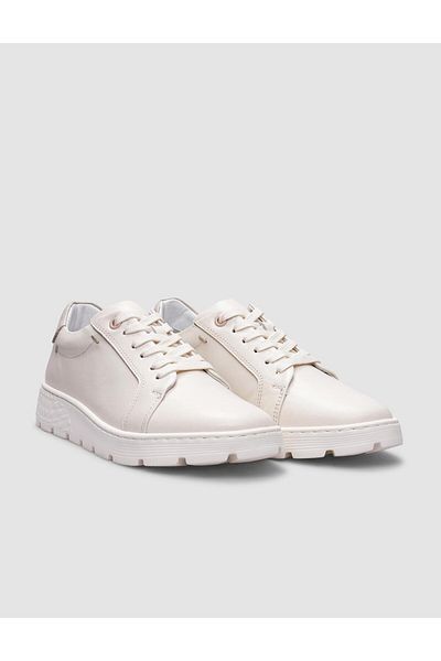 Cabani 100% Genuine Leather White Lace-Up Women's Sports Shoes
