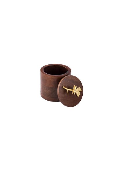 Dania Round wooden box with gold brooch, size 10 cm