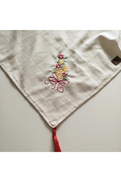 denizli hatırası Buldan Ham Keten Püsküllü Otantik Yumuşacık Nakışlı 115x115 ...