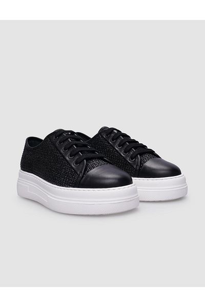 Cabani Black Genuine Leather - 100% Lace-up Women's Sports Shoes